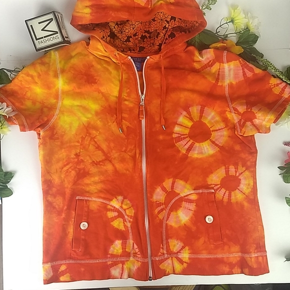 Karen Scott Sport tie dyed ss fz hoodie - Picture 1 of 16